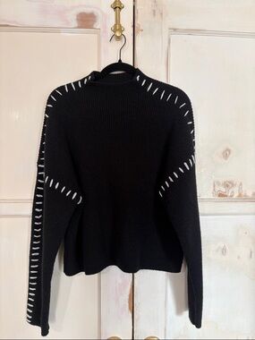 Commense Black Sweater with White Stitch Accents